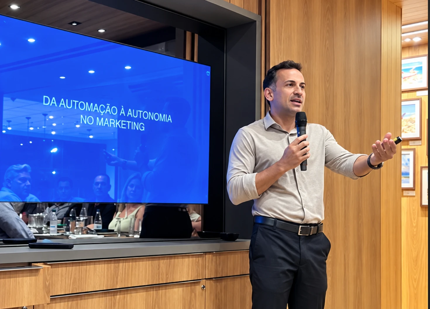 Willian Crizostimo, CEO da BW8 Martech, apresentando sobre autonomia no marketing com IA